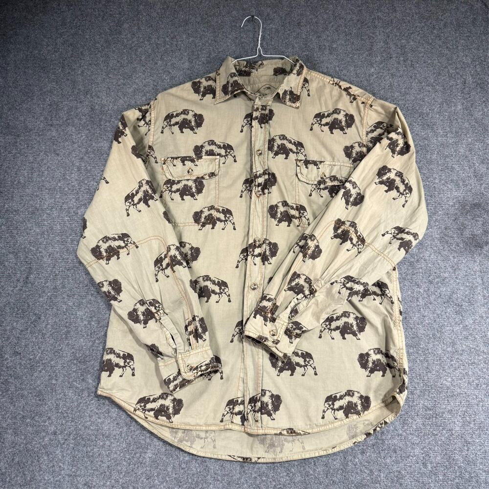 BARN FLY TRADING MENS LARGE BUFFALO BISON PRINT BUTTON FRONT WESTERN RANCH SHIRT